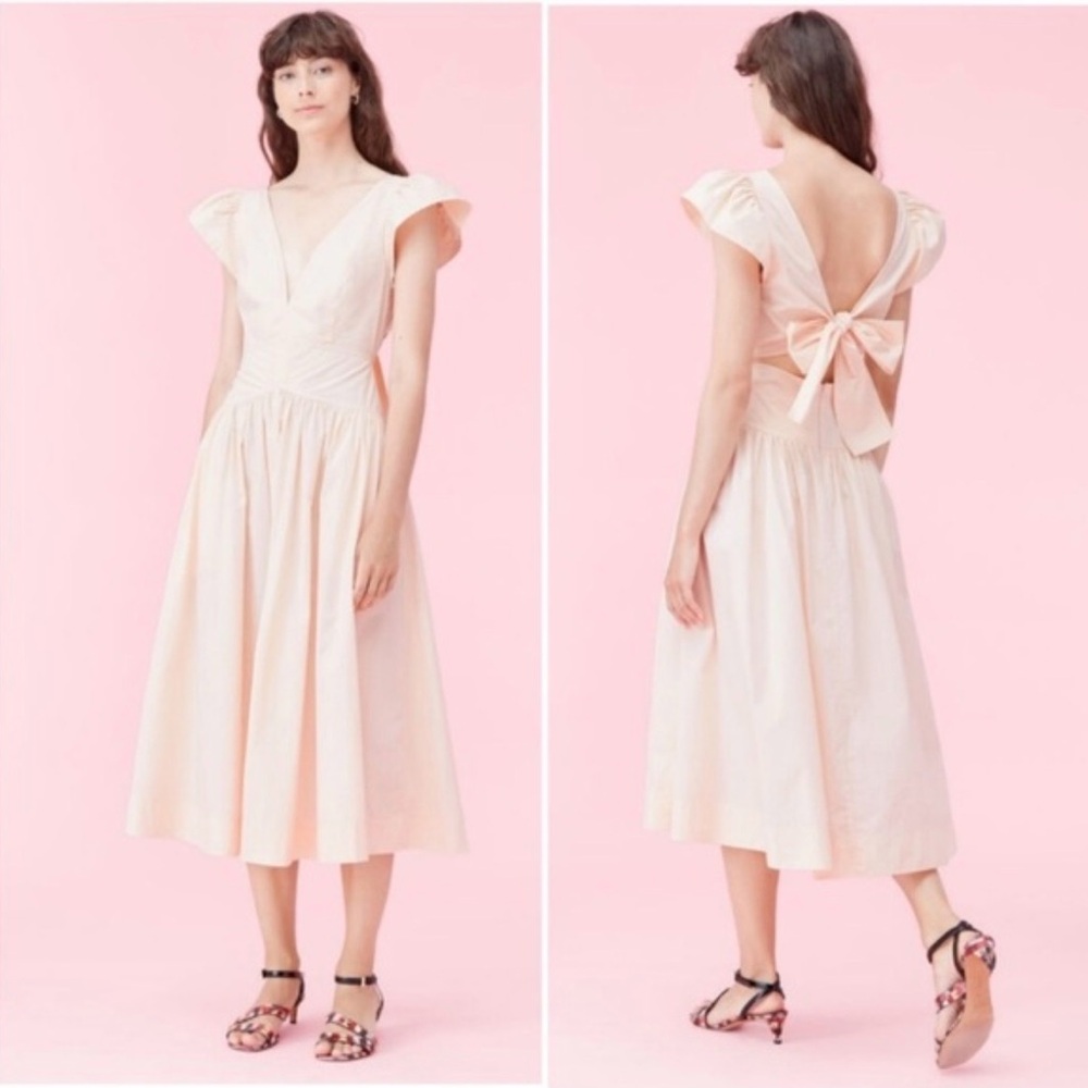 La Vie Fit & Flare Midi Dress w/ Pockets – NWOT – Cap Sleeve – Bow Back